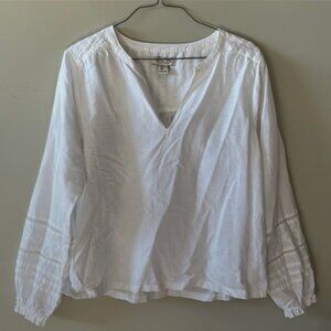 Rachel Zoe white linen and cotton v neck long sleeve blouse